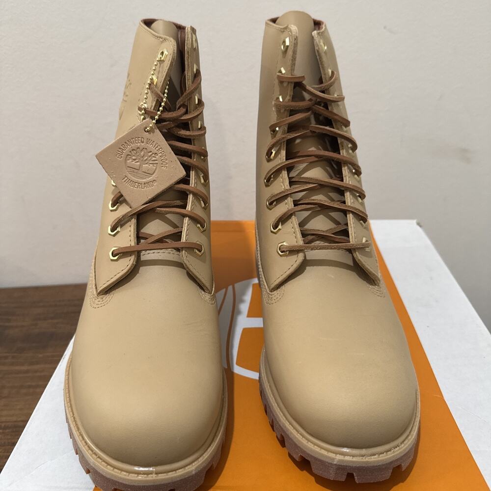 Timberland Heritage 8 In Lace Waterproof Medium Beige Full Grain Boots Sz 8.5 - Picture 6 of 10